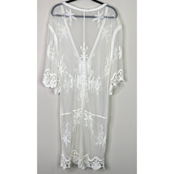 Cupshe Boho Lace Embroidery Crochet Kimono Duster Tie Front Coverup One Size - Picture 2 of 10
